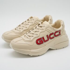 size 7.5G 8 US Gucci Rhyton Leather Sneaker Ivory Demetra Logo Print Red